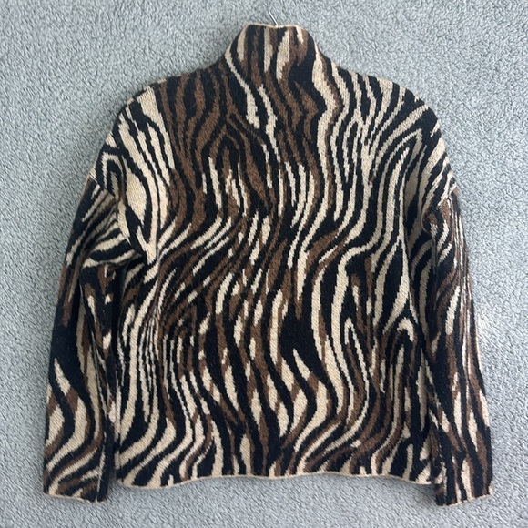 Elliott Lauren Sweater XS Call Of The Wild Mock Neck Jacquard Zebra Wool Blend - Picture 7 of 8